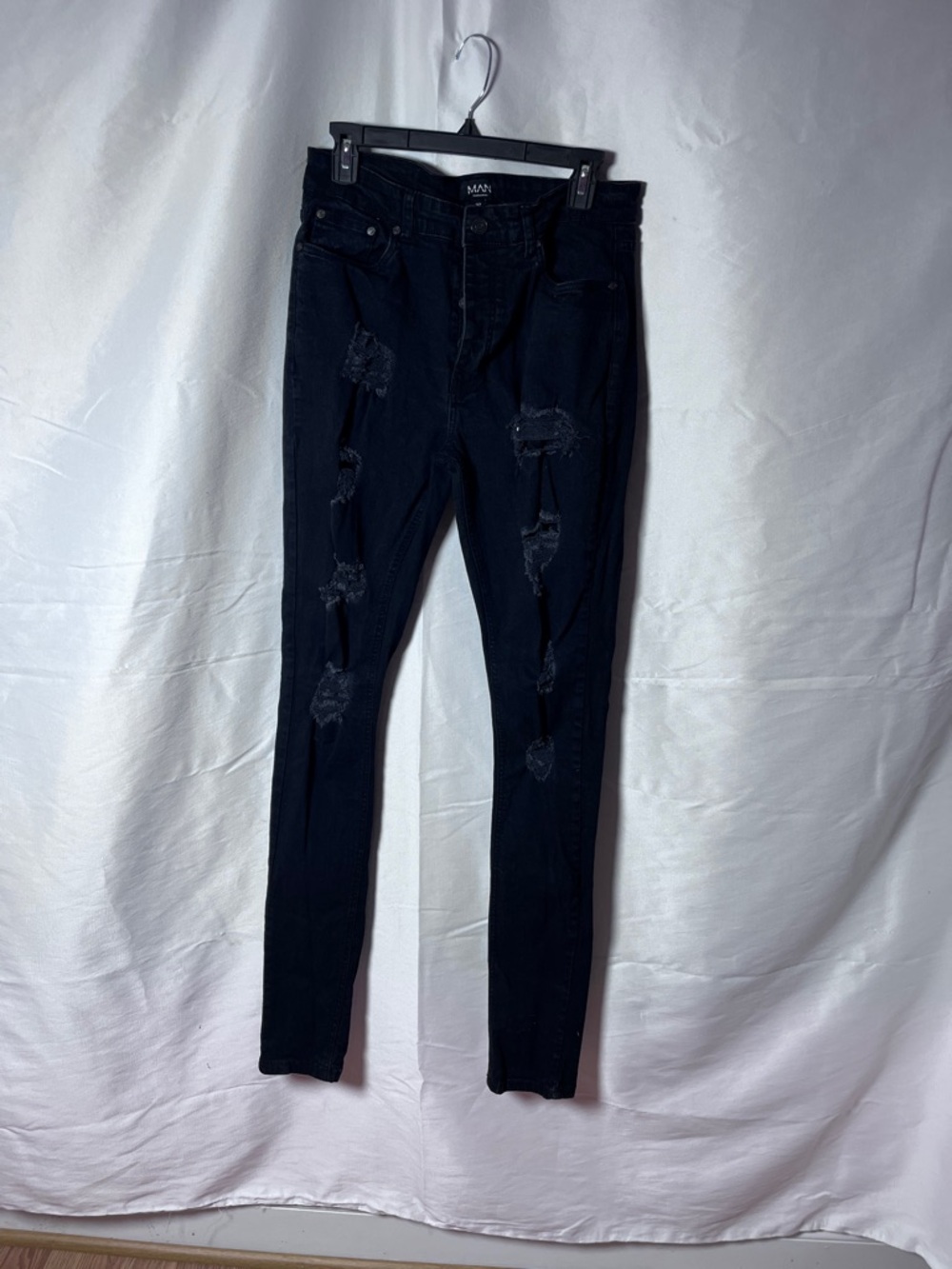 Topman Black Washed Denim Jeans with Logo Patch